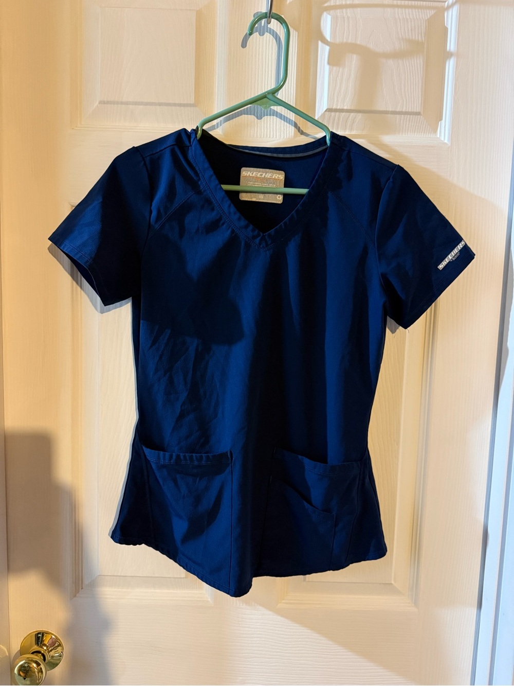 Skechers Classic V-Neck Navy Scrub Top with Front Pockets